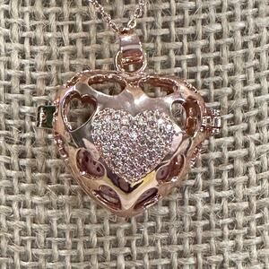 Rhinestone and crested heart essential oil diffuser, necklace locket 16 “ chain